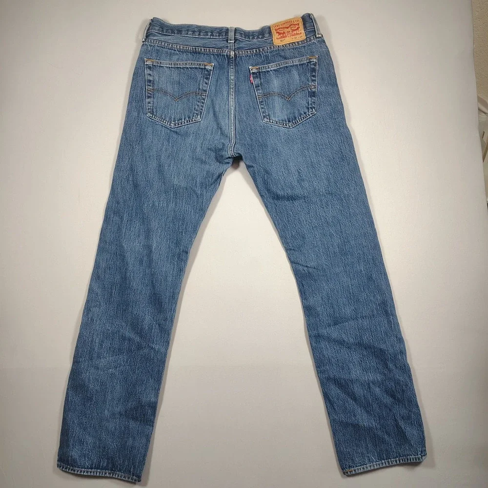 Levi's 501 Jeans Mens 34x34 Blue Original Fit Button Fly Solid Cotton Denim